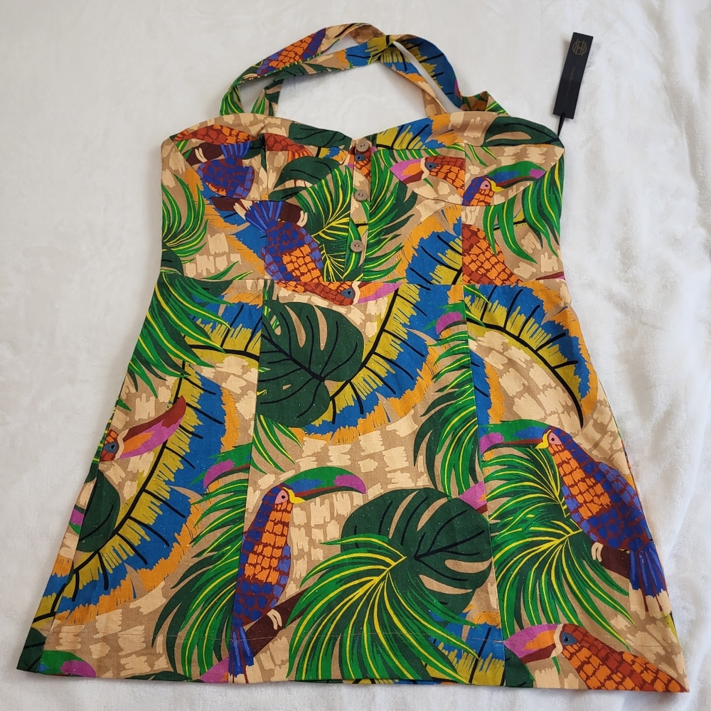 House of Harlow 1960 Linen Blend Toucans Mini Dress